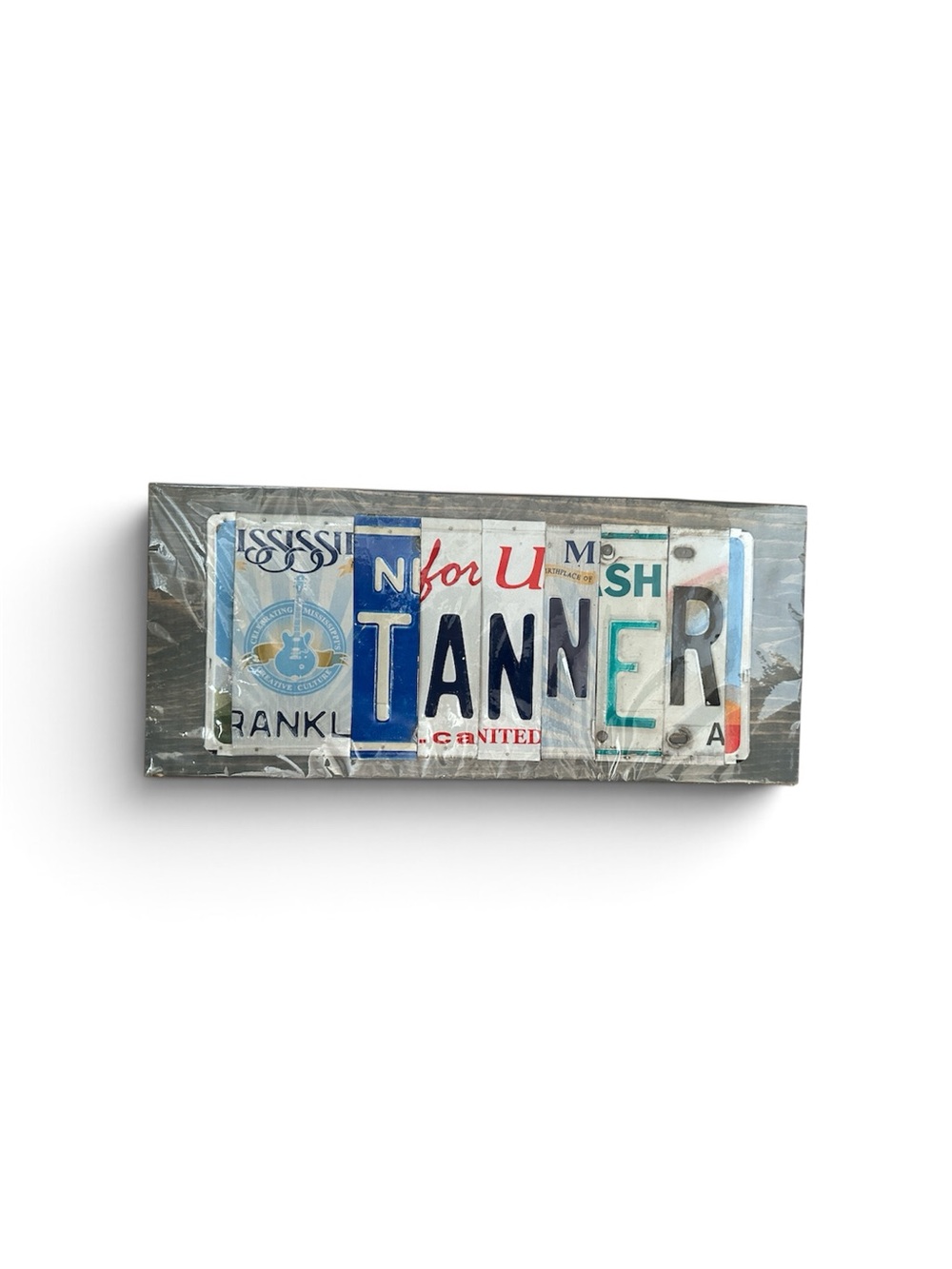Custom License Plate Name Wall Sign "TANNER" Mixed Color Vintage Inspired Decor